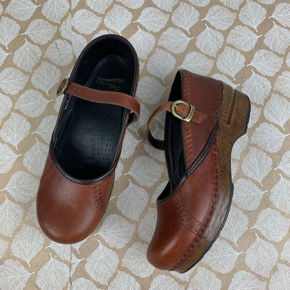 Dansko Size 38 Marah Mary Jane Clog Brown Leather
